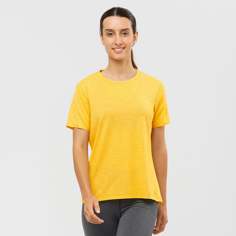 Camisetas Salomon Mujer Amarillo - Salomon Argentina ESSENTIAL TENCEL,371046-IPH